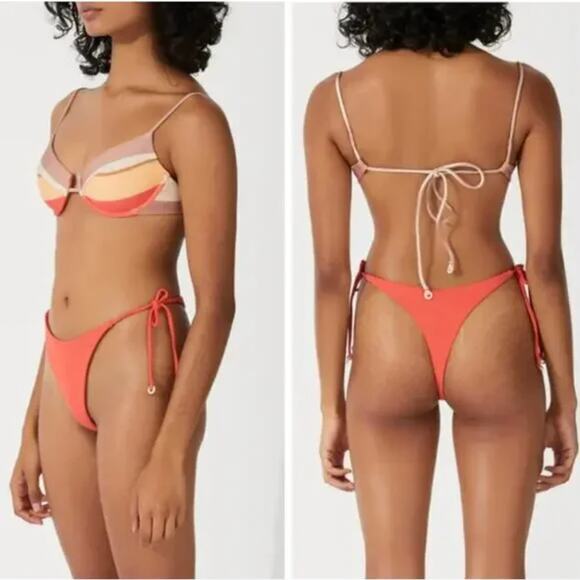 New! Set! Zulu & Zephyr Free People Tie Curve Brief Bikini, size 4 - Picture 1 of 13